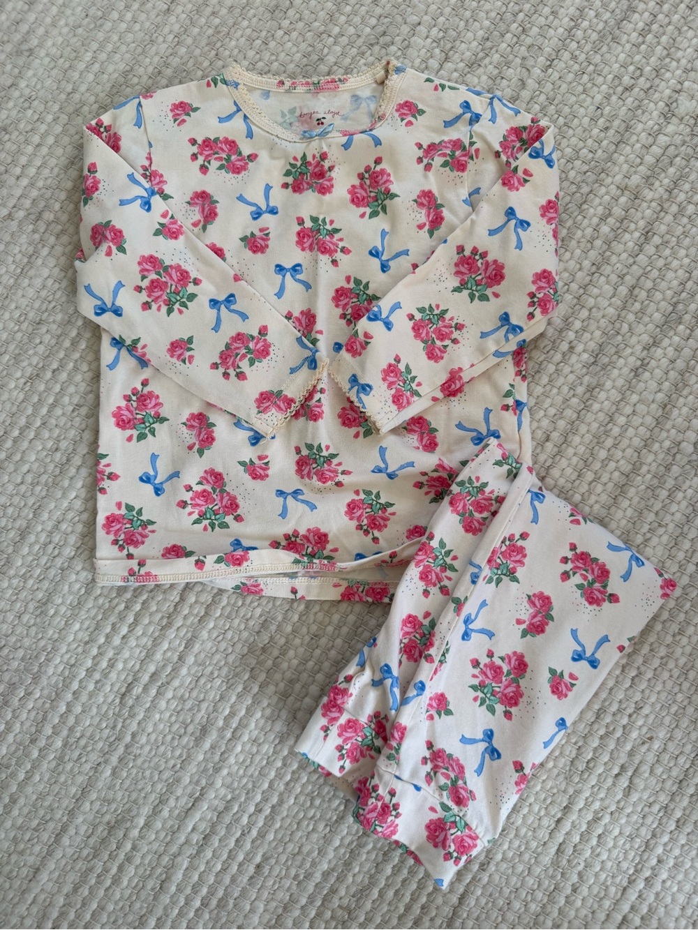 Konges Girls' Floral & Bow Long Sleeve Set - Cream/Pink/Blue 18M